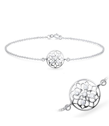 Carving Flower with CZ Silver Bracelet BRS-617